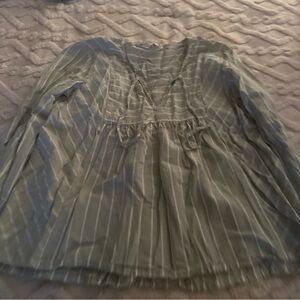 Lucky Brand Olive Striped Blouse